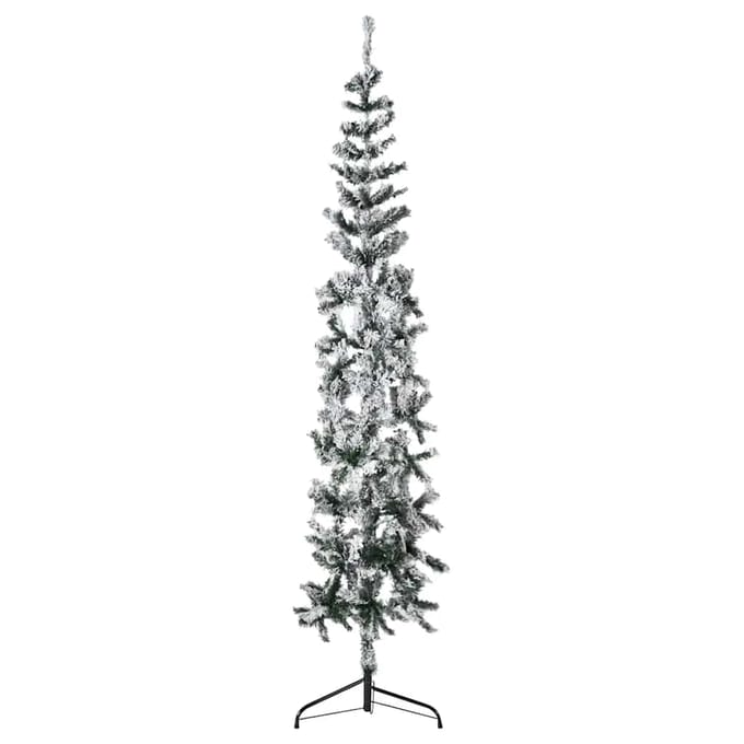 vidaXL - Kunstkerstboom - half - met - sneeuw - smal - 210 - cm