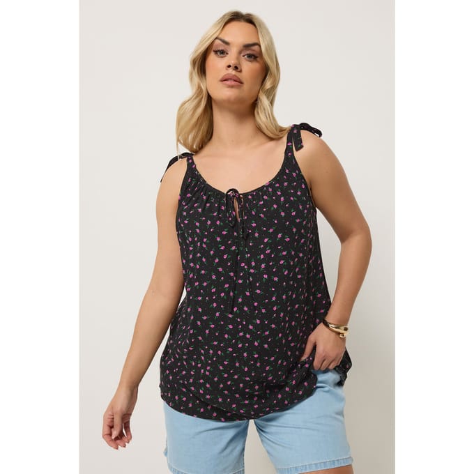 Yours Zwarte Top Met Bloemenprint Size 50-52