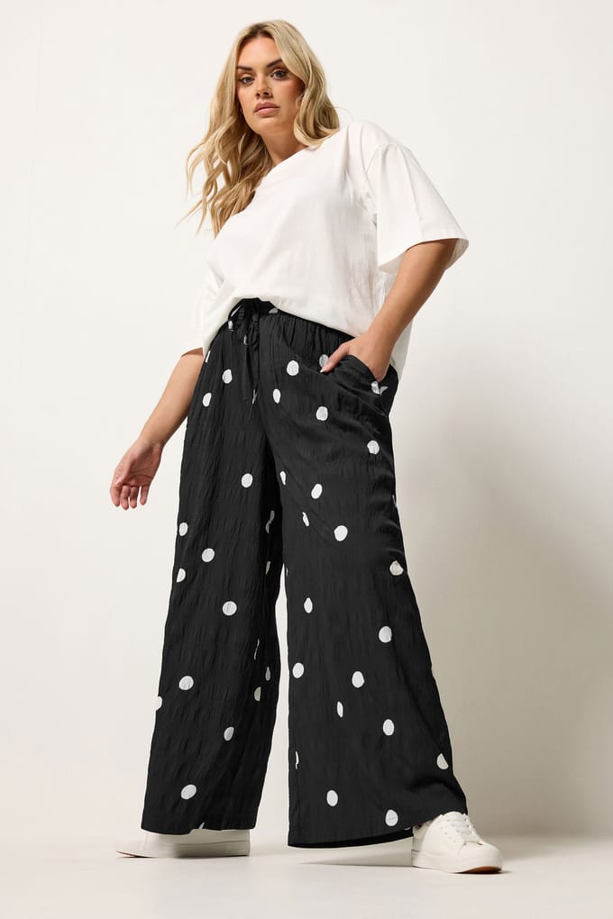 Yours Zwarte Broek Met Wijde Pijpen En Stippen Size 48