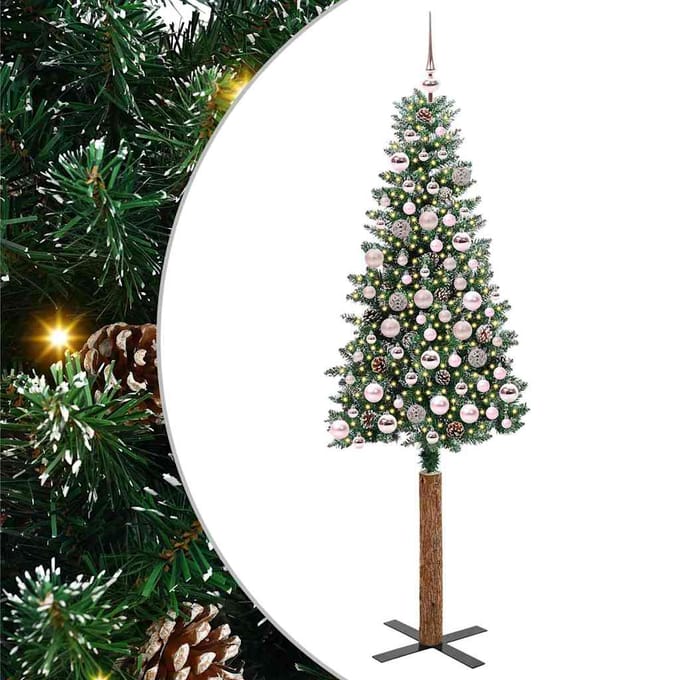 vidaXL - Slanke - Kerstboom - Groen - 180 - cm - PVC - en - massief - dennenhout