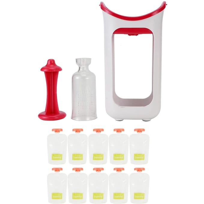 Squeeze Station Pers & Bewaar Systeem Draagbare Kinderen Fruitpuree Knijper Voedselzakjes voor rozerode kleur