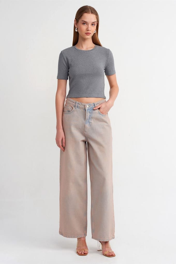 Hoge Taille Wijde Pijpen Katoenen Denim Jeans