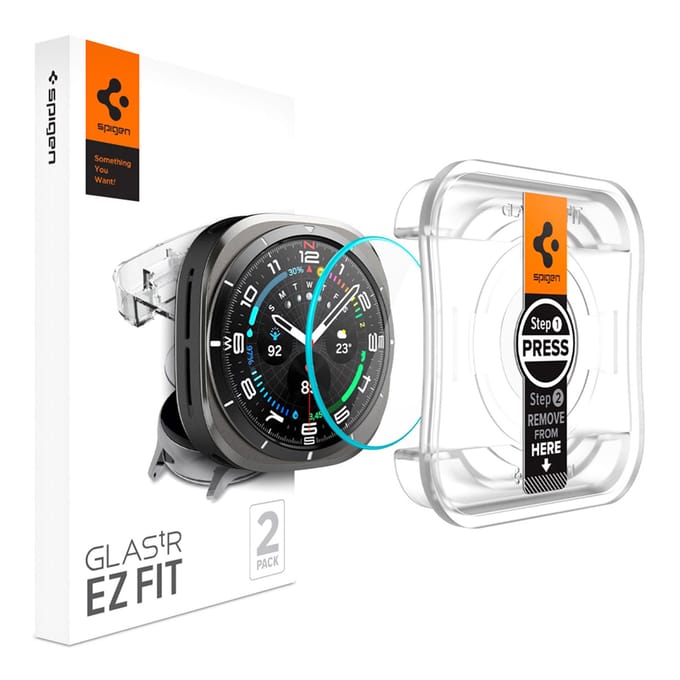 Spigen Screenprotector geschikt voor Samsung Galaxy Watch Ultra - Tempered Glas met Montage 2 stuks - Transparant