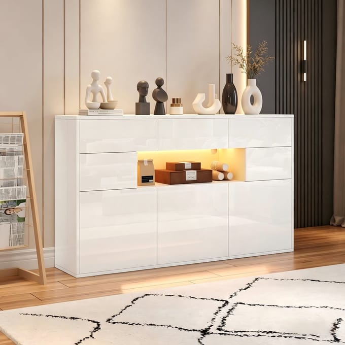 Clruro Dressoir - 140 x 30 x 82 cm - met LED en app-bediening - MDF - Wit