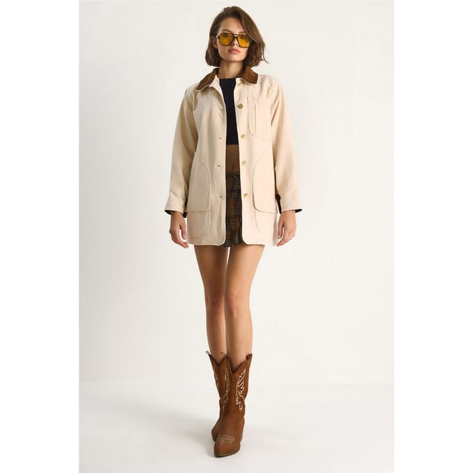 Gabardine Jacket met Faux Suède Kraag