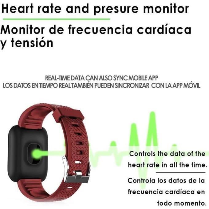 Slimme armband - CHICHENG - ID116 - Bluetooth 4.0 - Kleurenscherm met Touchscreen - Hartslagmeter rood