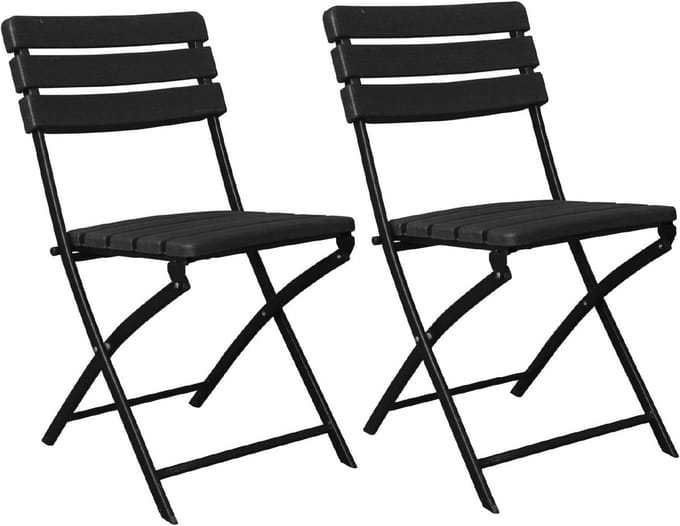 Set van 2 Opvouwbare Klapstoelen Tuin Houteffect Zwart