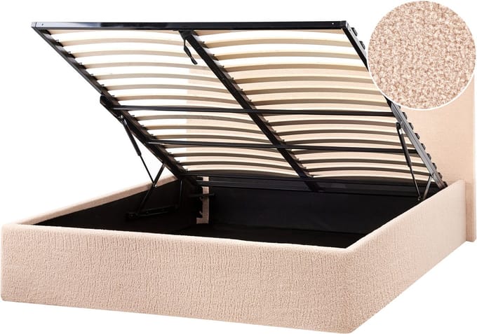 ORBEY - Bed met opbergruimte - Beige - 120 x 200 cm - Bouclé