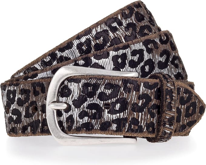 b.belt Leren Riem Cat Silver Belt W100 Anthracite - Silver Zilverkleurig