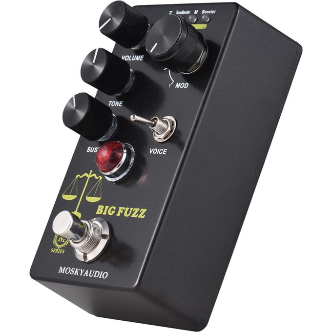 MOSKYAudio FUZZ Gitaar Effectpedaal 4 Modus Schakelaar & Volume/Toon/Sustain Regelaars Compact Draagbaar zwart