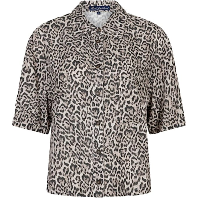 Red Button Blouse Nora Blouse Linen Leopard Srb4864 Pebble Dames Maat - S