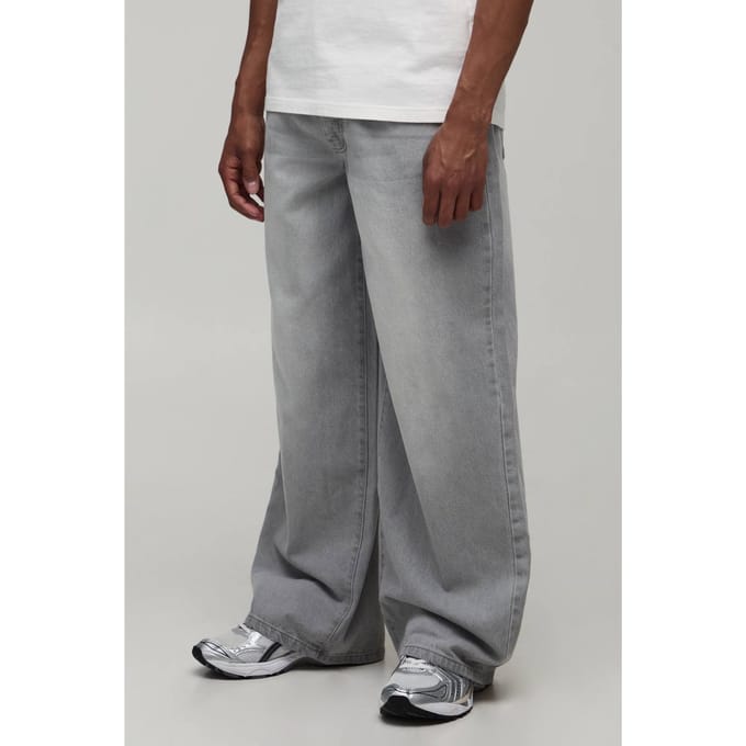 Essential Baggy Fit Rigid Washed Jeans | Grey | Size 46R