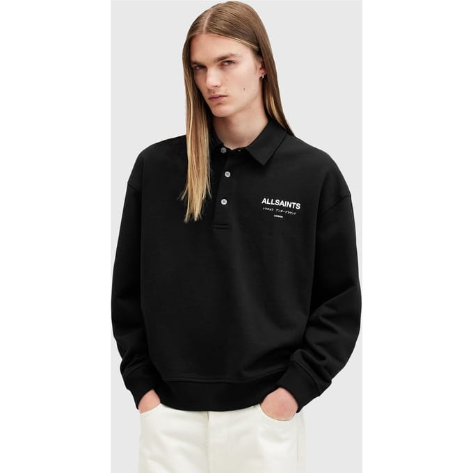 AllSaints Underground Polo Jet Black Größe: S | Poloshirts Outlet | Herren | Schwarz