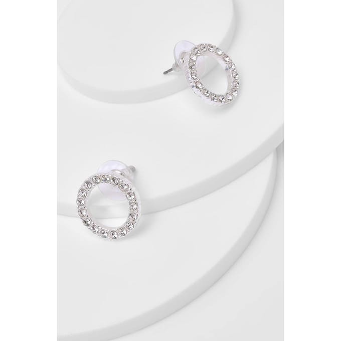 boohoo Dames Silver Circle Diamante Studs | Zilver