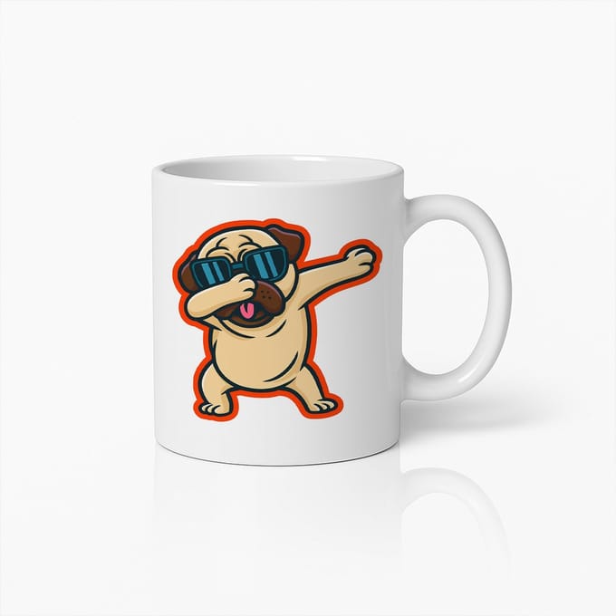 Dabben Mops Hond Mok 330 ml – Witte Grappige Hond Cartoon Design
