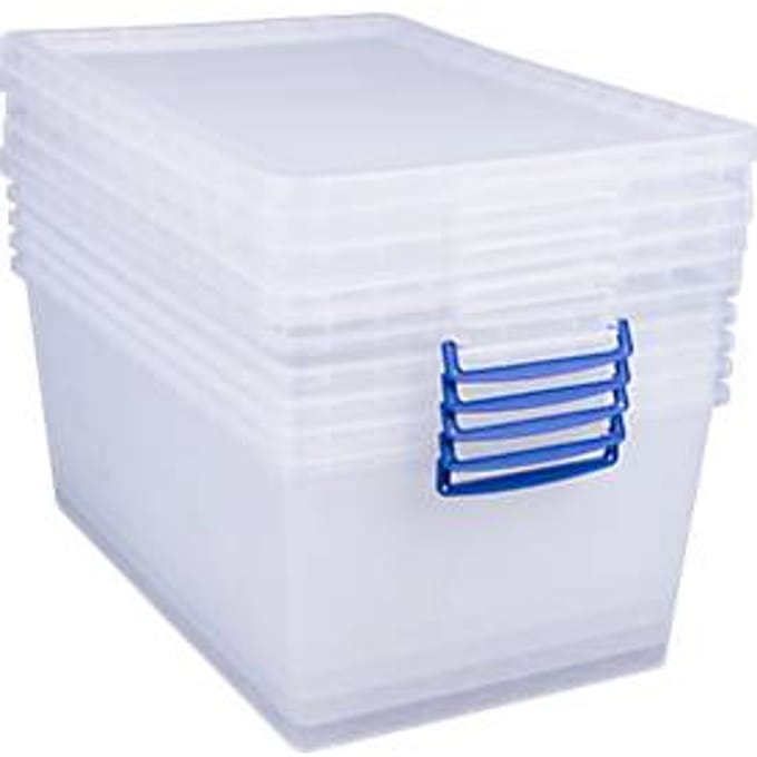 Really Useful Boxes stapelbare opbergboxen, transparant, met deksel, 62 l, 5 stuks