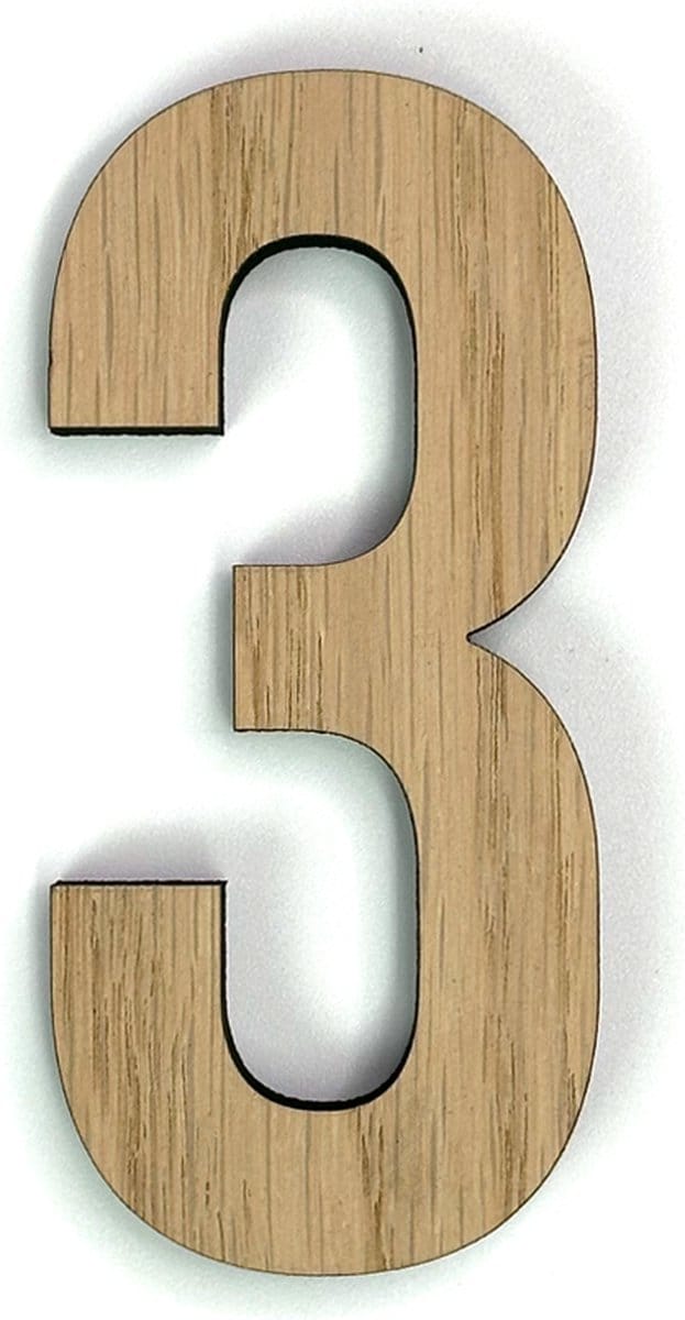 Houten cijfer 3 - 10 cm hoog