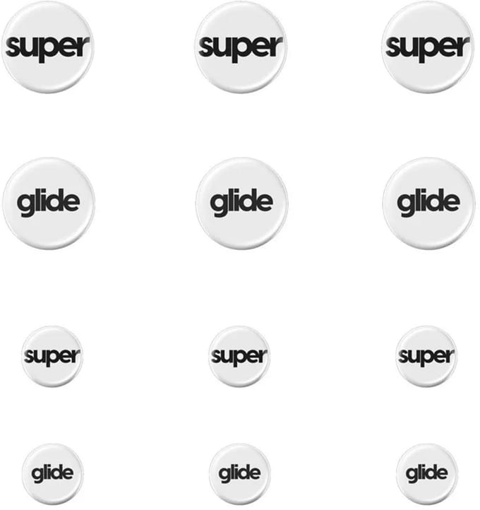 Superglide Version 2 Glass Skates Dots, Universal, 6mm + 9mm, 12 pcs - Muisvoeten - Gemaakt van glas - Wit