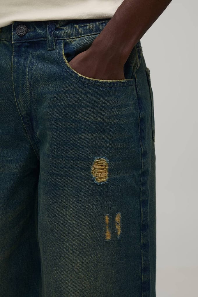 Groengekleurde Baggy Distressed Jeans | Green | Size 32