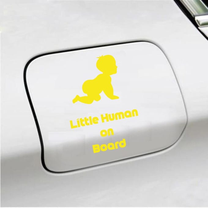Bumpersticker - Little Human On Board - 10 X 15 - Geel