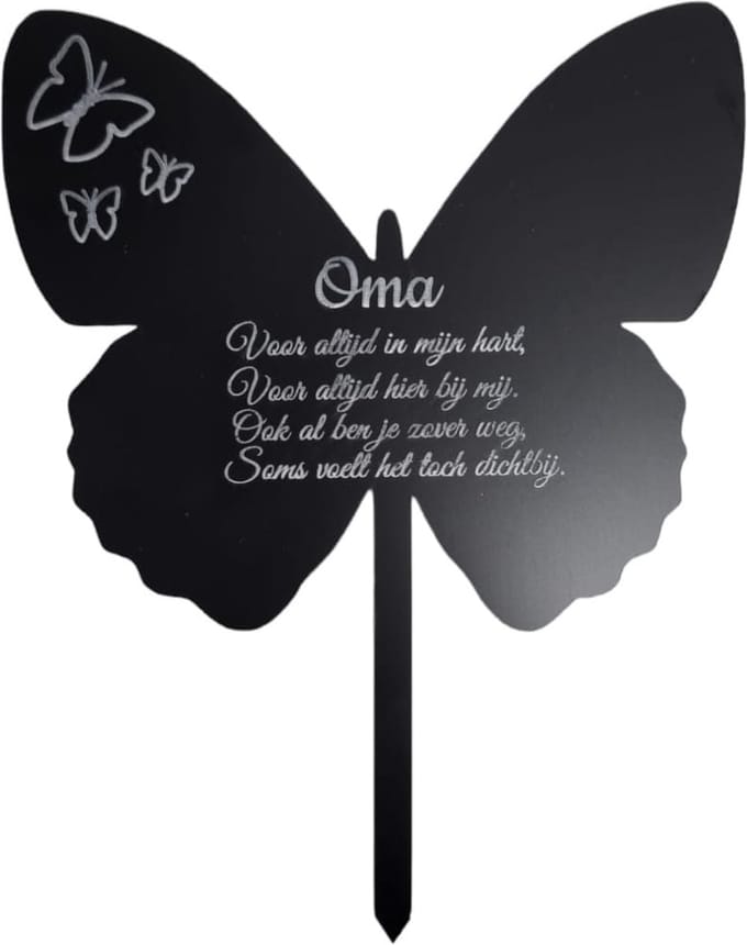 Grafsteker gepersonaliseerde Vlinder - zwart - 17 cm