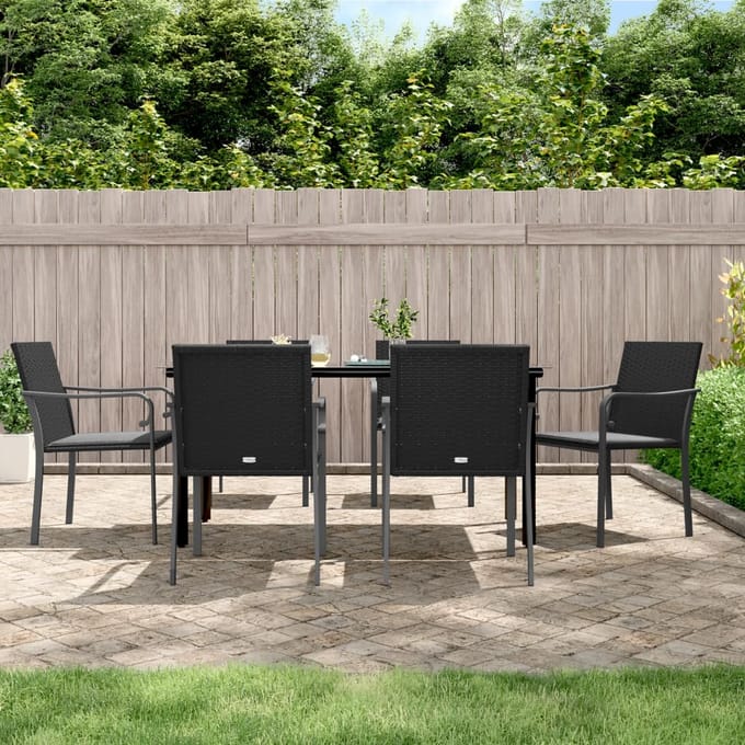 vidaXL - 7-delige - Tuinset - met - kussens - poly - rattan - en - staal