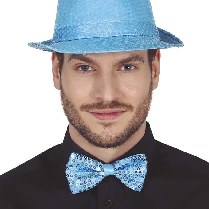 Fiestas Guirca Carnaval verkleed vlinderstrikje - glitter pailletten - blauw - polyester - unisex
