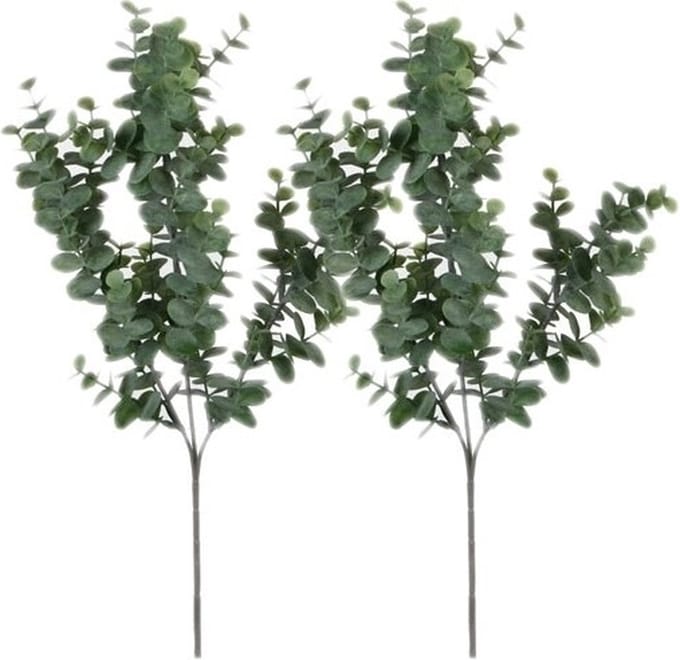 Mica Decorations Kunstbloem - 2x - Eucalyptus kunsttak - grijs/groen - 65 cm - decoratie