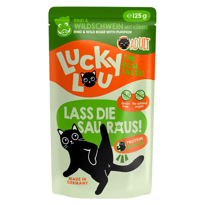 16x 125g Lucky Lou Adult Rundvlees & wild zwijn kattenvoer