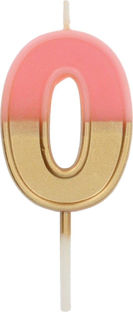 Folat - Kaars Retro Cijfer 0 Roze - 5 cm