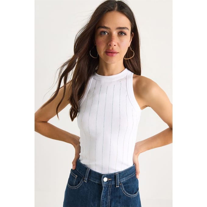 Gestreepte Ribgebreide Crew Neck Crop Top