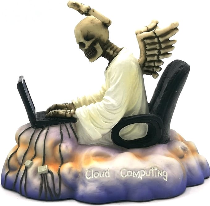 Veronese Design Beeld/figuur - Cloud Computing - Grappig Skelet Figuur - veel details - handbeschilderd - (hxbxd) ca. 11cm x 13cm x 8,5cm