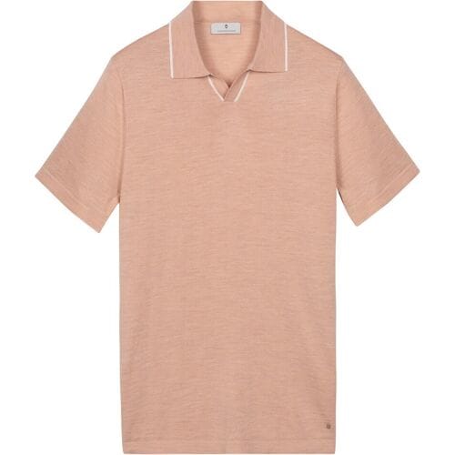 Thomas Maine Polo Pullover Fine Merino Full Needle Rib Placket Contrast Soft Peach / male