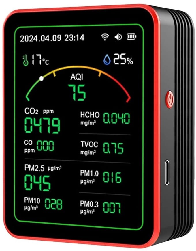 Luchtkwaliteitsmeter - CO2 Tester - Binnenlucht Meten - 15-in-1 Functies - LCD Display