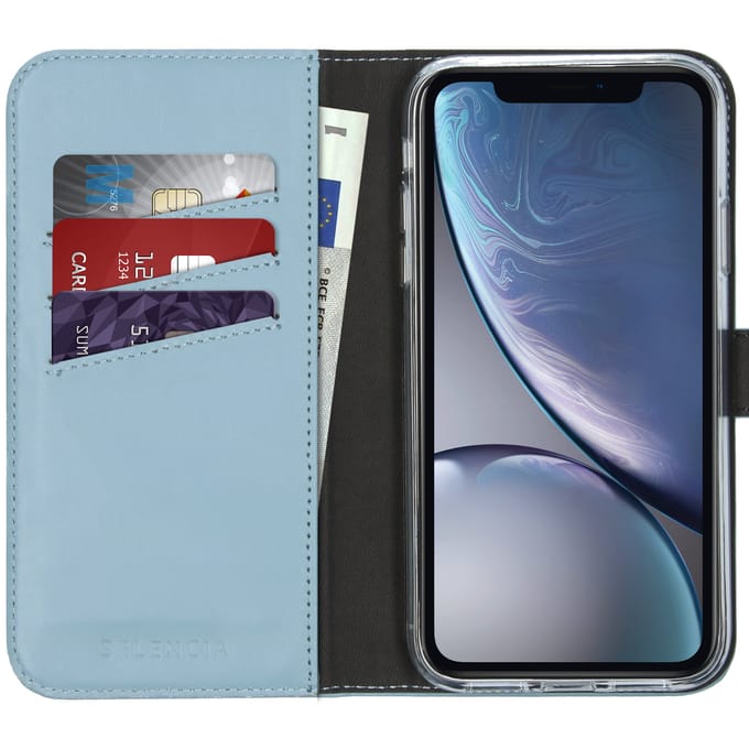 Selencia Hoesje - Geschikt voor Apple iPhone XR - Echt Lederen Bookcase - Air Blue