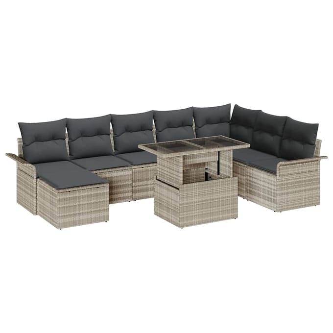 vidaXL - Bankstel - 9 - st - Lichtgrijs - poly - rattan