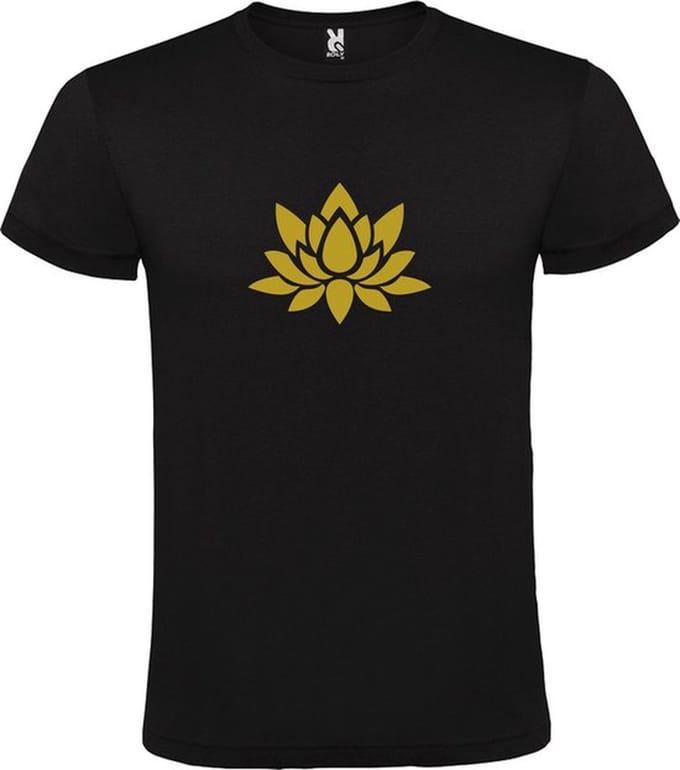Zwart T shirt met print van "Lotusbloem " print Goud size S