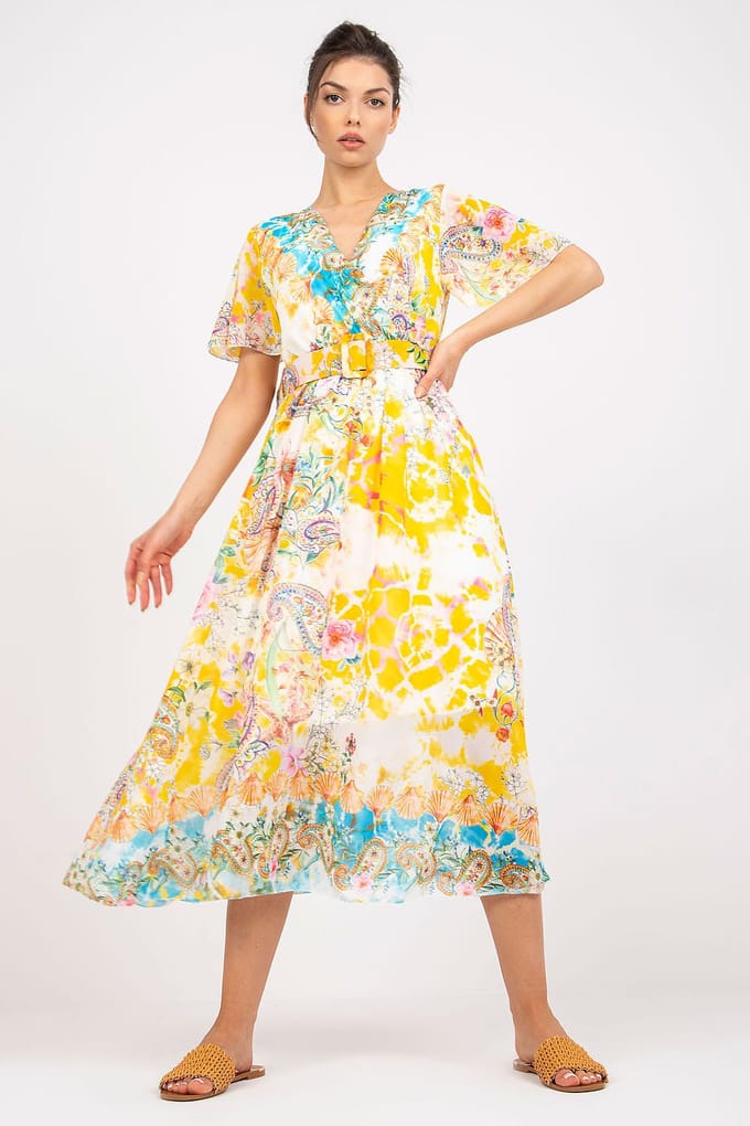 Tropical Fringe Wrap Dress - Gelb / Einheitsgröße