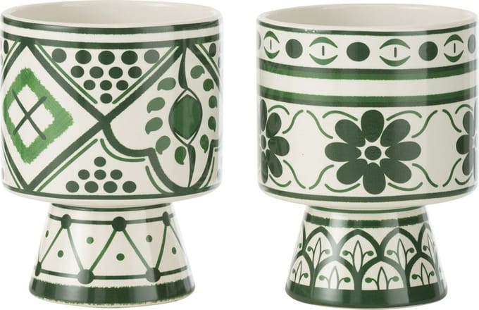J-Line bloempot Mykonos - keramiek - groen - medium - 2 stuks - Ø 13.5 cm