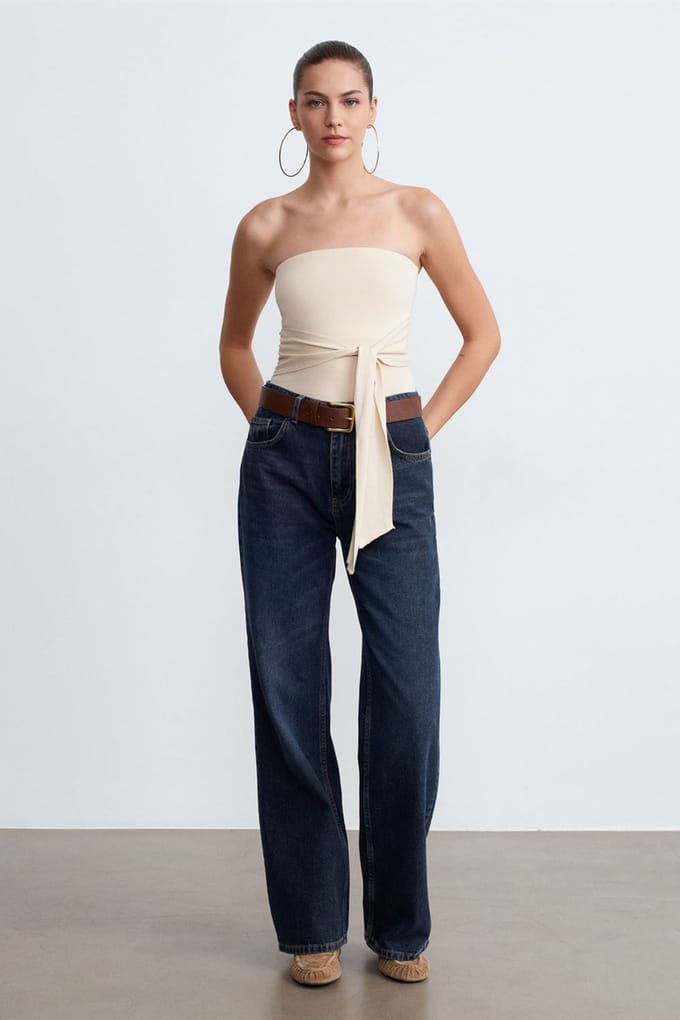 Slim Fit Strapless Bandeau Blouse