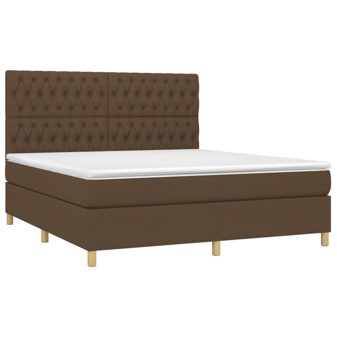 vidaXL - Boxspring - met - matras - en - LED - stof - donkerbruin - 180x200 - cm