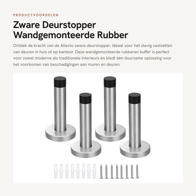 Dailygoods- Deurstopper Zware Wandgemonteerd - Deurbuffer - Deurstoppers voor Binnen - Deurvastzetter - Deurstopper Roestvrij Staal - 90 mm Lengte