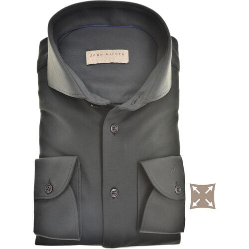 John Miller Overhemd Uni Slim Stretch Donker Groen / male