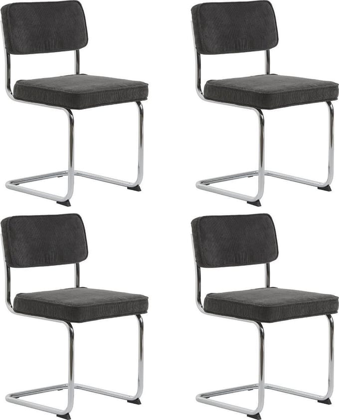24Designs Jayson Stoel - Set Van 4 - Rib Stof Grijs - Chromen Sledeframe
