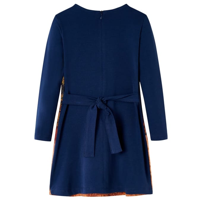 vidaXL Kinderjurk met lange mouwen 128 marineblauw