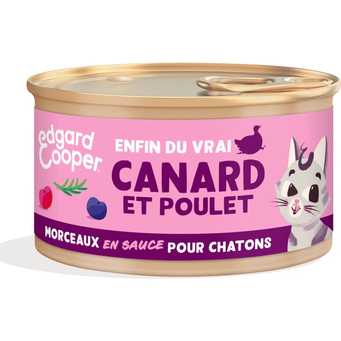 6x85g Edgard & Cooper Kitten Brokken in graanvrije sauce eend, kip - Kattenvoer