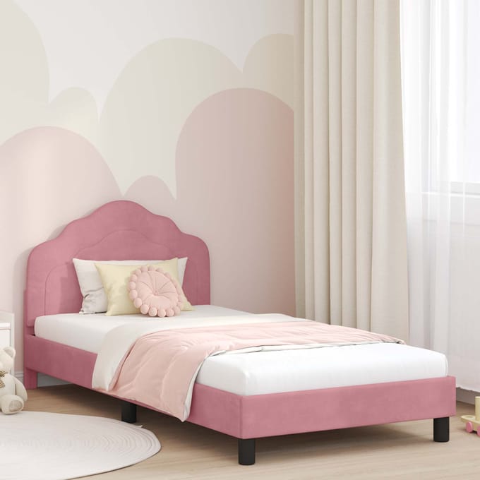 vidaXL - Kinderen - bedframe - met - hoofdboard - Roze - 80 - x - 200 - cm - Fluweel