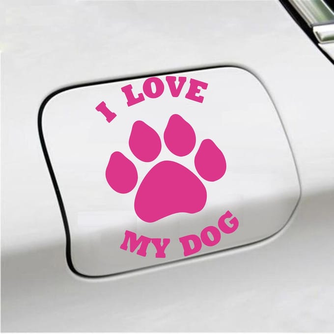 Bumpersticker - I Love My Dog - 13,9 X 9,3 - Roze