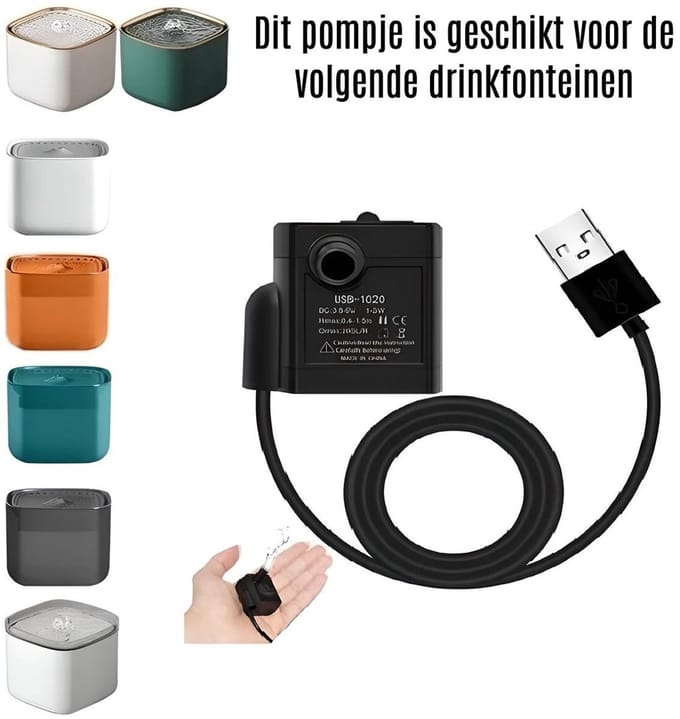 BlueTime® - Drinkfontein Pomp - USB stekker- Snoer 1.5 m - Fluisterstil - Ultra Stil - Duurzaam