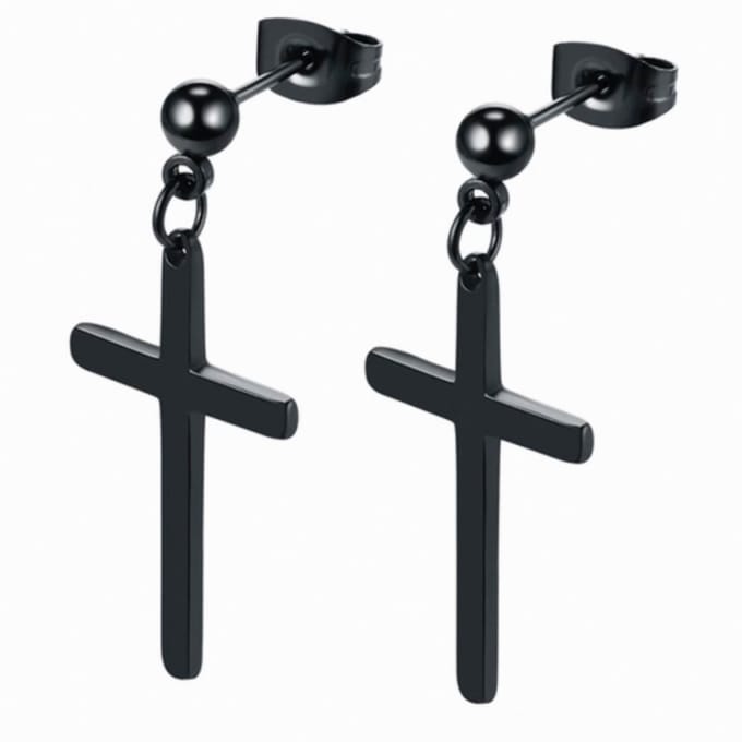 Oorbellen zwart kruis 24 mm steker
